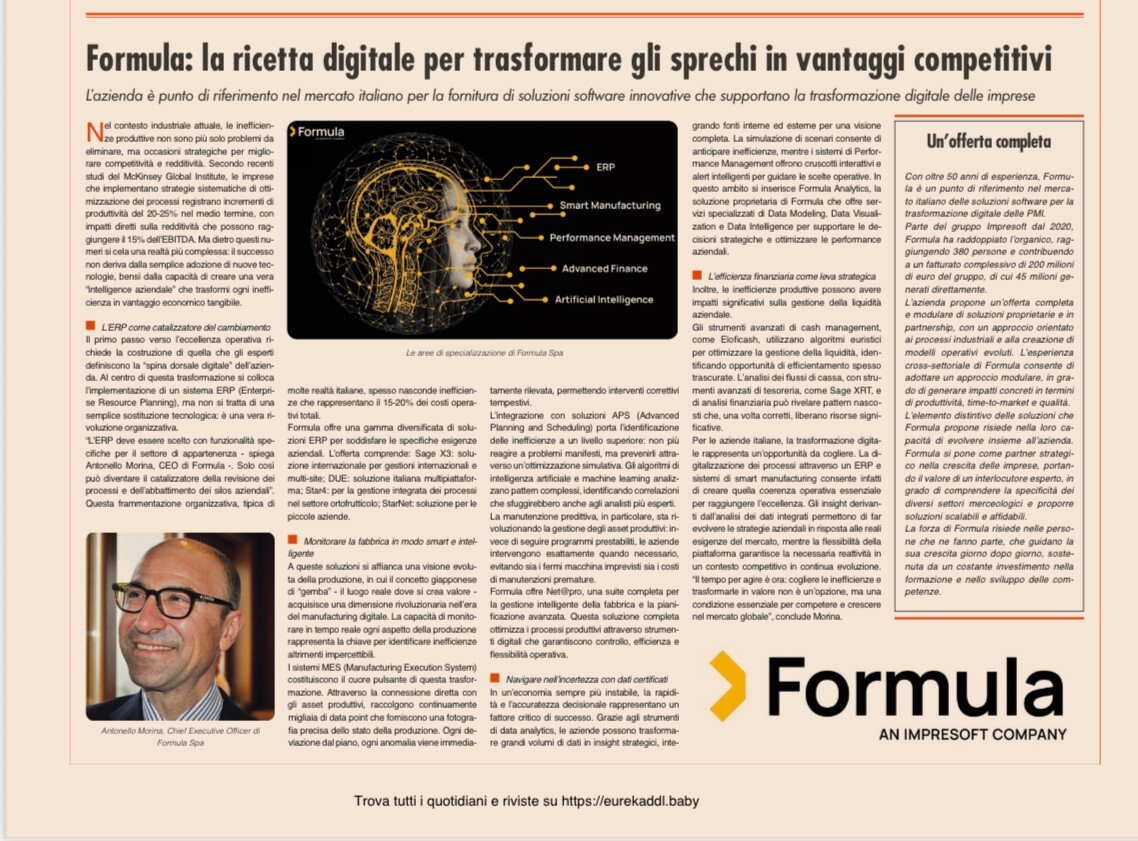 Formula su Il Sole 24 Ore: la ricetta digitale per trasformare gli sprechi in vantaggi competitivi